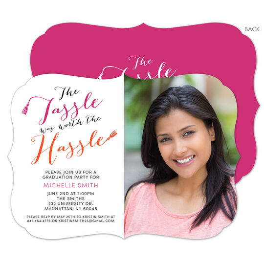 Pink and Orange Tassle Photo Graduation Invitations